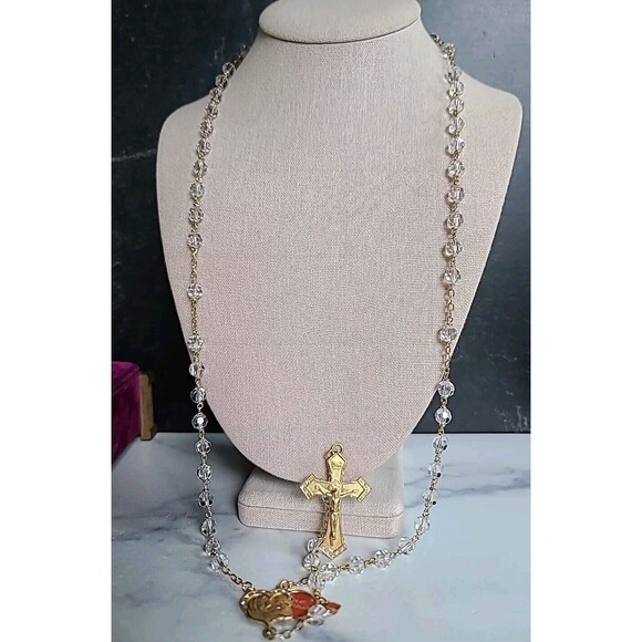 18KT Gold Plated Sterling Crystal Rosary Vintage - Picture 1 of 10